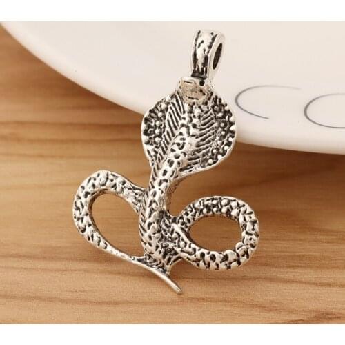 10 Pieces Tibetan Silver Cobra Snake Charms Pendants for Necklace Jewellery Making Accessories 43x32mm