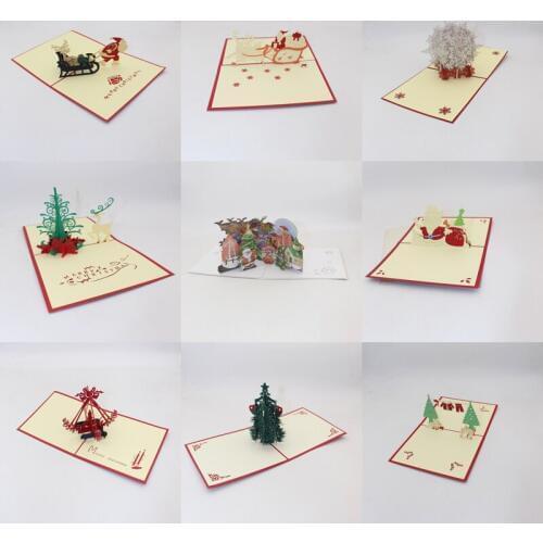 13 Style 3D Handmade Christmas Cartoon Reindeer Santa Claus Paper Invitation Greeting Cards 2019 New Year Family Friend Gift