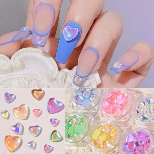 2021 New Nail Art Candy Color Love Heart Diamond Macaron Fluorescent Symphony Crystal Heart Diamond Nail Decoration Accessories