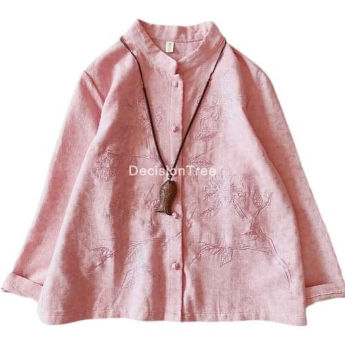 2021 traditional chinese women tang suit tops retro printing daily cheongsam qipao cotton linen chiffon blouse floral shirt