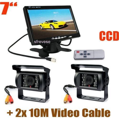 7" LCD Monitor Car Rear View Kit + 2 x 18 LED IR Night Vision Car Reverse CCD Parking Camera for Bus Truck Motorhome