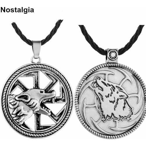 Ancient Slavic Kolovrat Protection Wolf Amulet Pendant Rope Chain Necklace Men Women Accessories