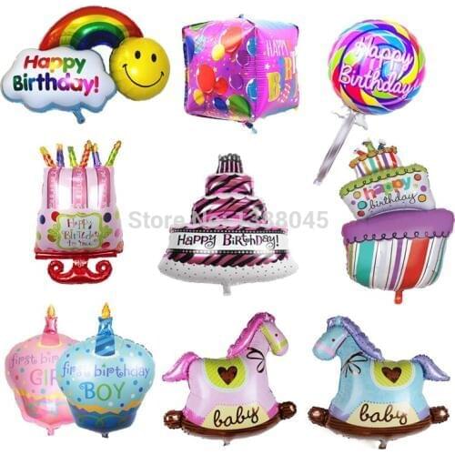 Large Size Happy Birthday Foil Balloons Birthday Cake Rainbow Helium Balloon Kids Party Decorations Inflatable Air Balls