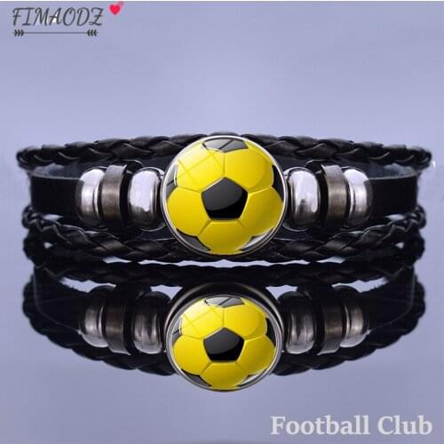 FIMAODZ Football Club Bracelet Soccer Team Logo Custom Fashion Handmade Leather Bracelets for Men Women Fans Bangles Gift