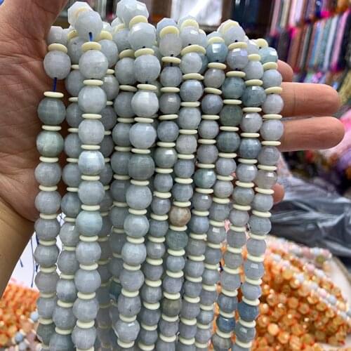 8/10mm 15'' Round Faceted Natural Aquamarines Gem Stone Loose Beads For Jewelry Making Beadwork DIY Women Bracelet Necklace Gift