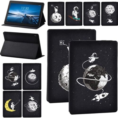 Tablet Case for Lenovo Tab M10/Tab E10/Tab M10 Plus TB-X606F/X Astronaut Black Series Leather Tablet Cover Case + Free Stylus