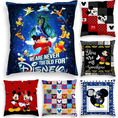 Disney Mickey Mouse Cushion Cover Plush Toys Minnie Mouse Stitch Pillowcase Anime Figure Pillow Cases Home Decoration Gift 45x45