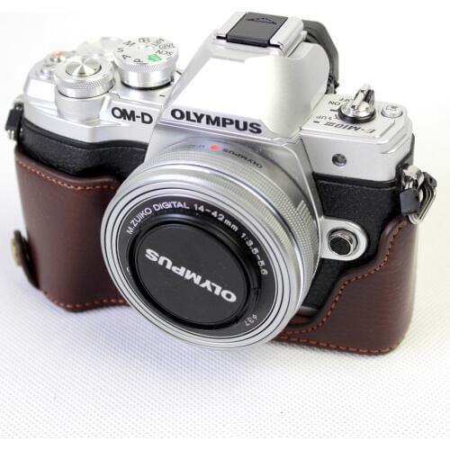 High Quality Genuine Leather case Half Body Camera Bottom Base For Olympus em 10 EM 10 II III With Battery Opening
