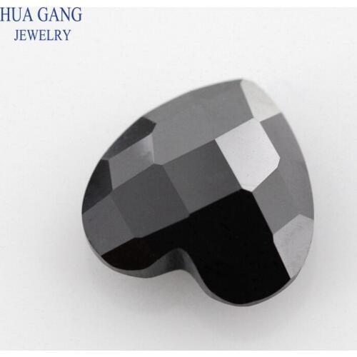 Black Heart Shape Cubic Zirconia Double Checkboard Loose CZ Stone Synthetic Gems Beads For Jewelry 3x3-12x12mm