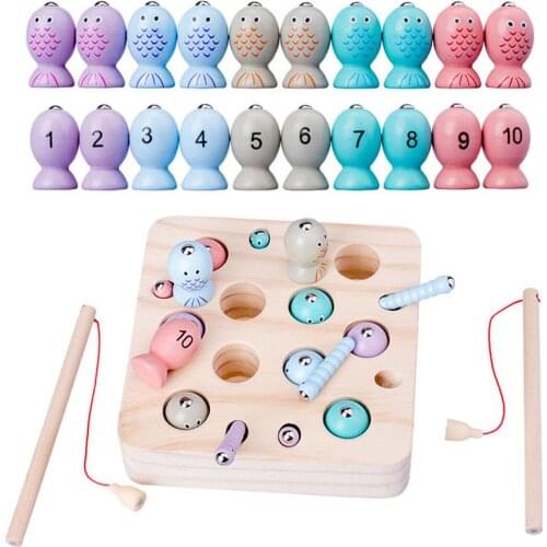 Baby Wooden Montessori Toys Digit Magnetic Games Fishing Toys Wooden Early Educational Fishing Game Funny Boys Girl Gifts
