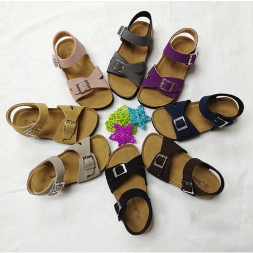 Girls Cork Shoes Clogs Sandals Kids PU Leather 2021 Baby Shoes Children Gladiator Sandals Girls Flat Beach Shoes Kids Casual