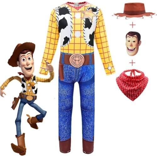Childrens Toy Story Story Cosplay Clothes Woody Tracey Buzz Lightyear Halloween Costume Mask Hat Scarf Siamese Four Piece Set