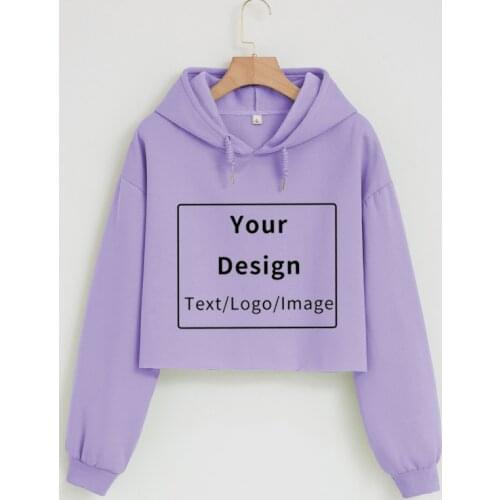 Customized Hoodie Logo Text Photo Short Sweatshirt Women Cotton Hoody for Girls Logo Custom Long Sleeve Crop Top Coat Ladies