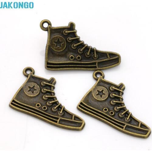 JAKONGO 10pcs Antique Brown Plated Flat Shoes Charms Pendants for Necklace Jewelry Making DIY Handmade Craft 30x17mm