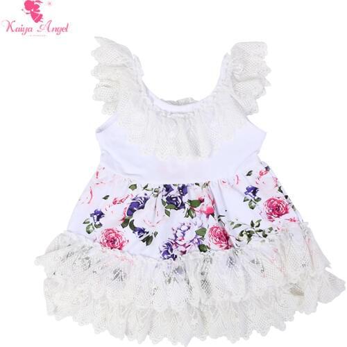 Kaiya Angel Summer Party Girls Clothes Pink Purple Camellia Short Sleeve Newborn Floral Wedding Dresses Factory Wholesale