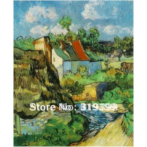 100% handmade Vincent Van Gogh Oil Painting reproduction on linen canvas,Houses in Auvers,Free DHL Shipping,Museum quality