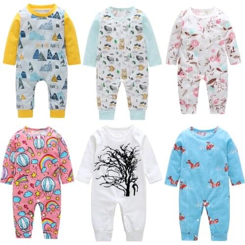 New Newborn Baby Boys Girl Romper elephant Floral Printed Long Sleeve Winter Cotton Romper Kid Jumpsuit Playsuit Outfits Clothes