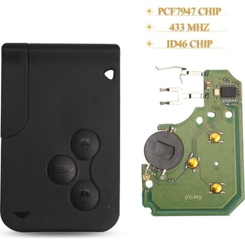 Kutery 3 Buttons Smart Remote Car Key Fob 433Mhz ID46 Pcf7947 Chip For Renault Megane Scenic Grand