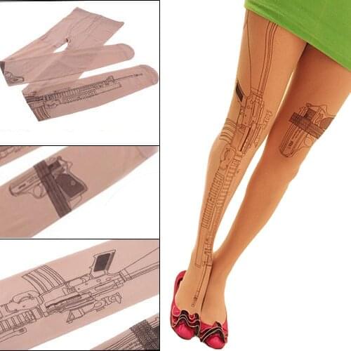 70% Hot Sell Women Sexy Tattoo Printed Socks Transparent Tights Leggings Stockings Pantyhose