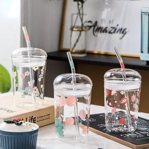 Fashion Strawberry Glass Cup Creative High Borosilicate Glass Straw Water Cup Girl Christmas Birthday Gift Drinkware Mug