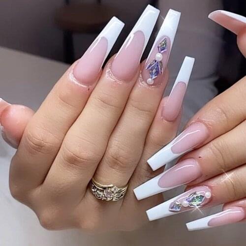 Fashion 24 Pcs French Nails for Women Simple Pink Ins Style Fake Nails Acrylic Fake Full Tips False Press on Nail