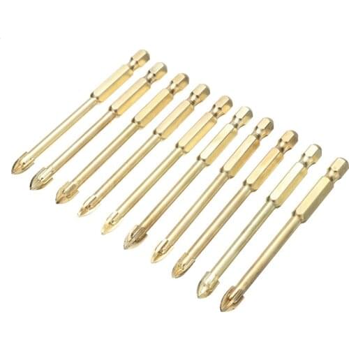 10pcs 6mm Glass Drill Bit Set Tungsten Carbide Point with 4 Cutting Edges Tile Glass Marble Crossed Spear Head Drill Bits