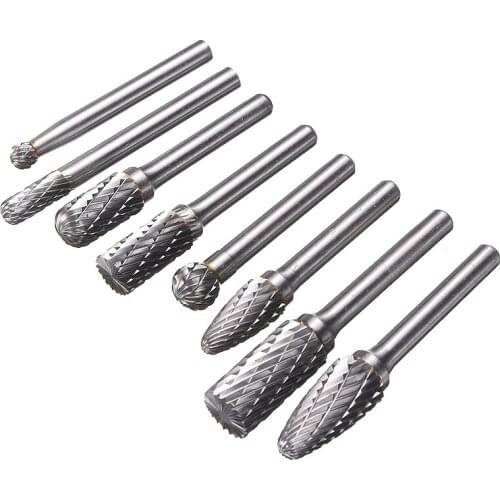 8pcs Tungsten Carbide Burrs Set 1/4" Shank Double Cut Solid Carbide Rotary Burr Set For Die Grinder Drill Bits