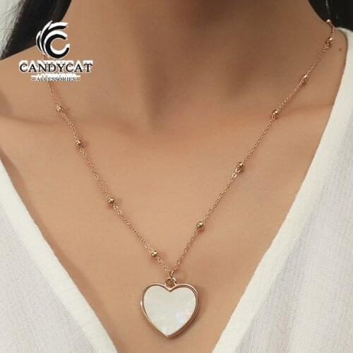 White Love Heart Necklaces for Women Simple Metal Gold Color Beads Choker Couple Necklace Trendy Sweet Wedding Pendants Jewelry