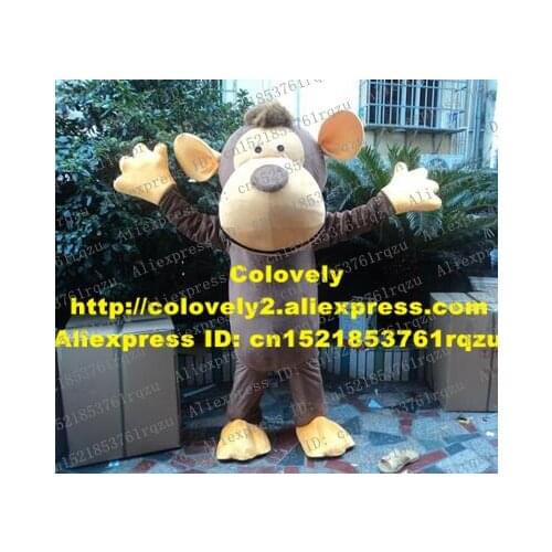 Naughty Brown Monkey Ape Simian Mascot Costume Cartoon Character Mascotte Adult Yellow Round Ears Thick Wide Nose ZZ382 Free SH
