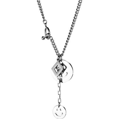 Personalized Smiling Face Pendant Necklace Fashion Metal Stainless Steel For Women Men Party Accessories Jewelry Gift 2021