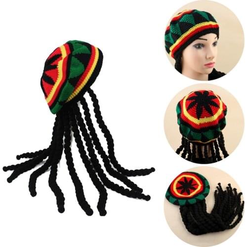 Braid Wig Reggae Hat Woolen Hat Knitted Hat Mens and Womens Hat Beanie Punk Hat