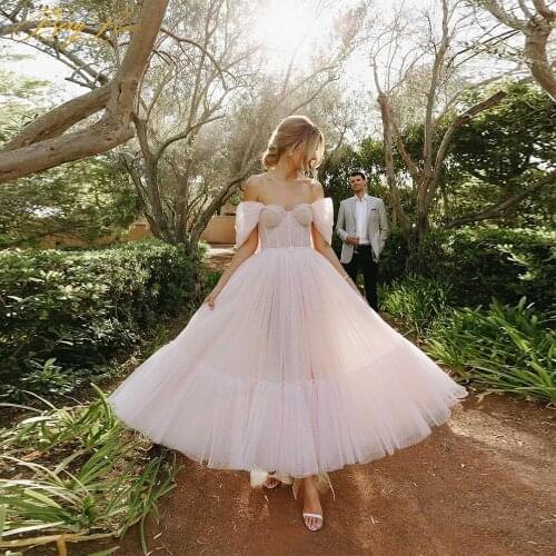 A Line Pink Evening Dresses Off The Shoulder Prom Dress Sweetheart Elegant Illusion Ankle Length Party Dress celebrity dresses