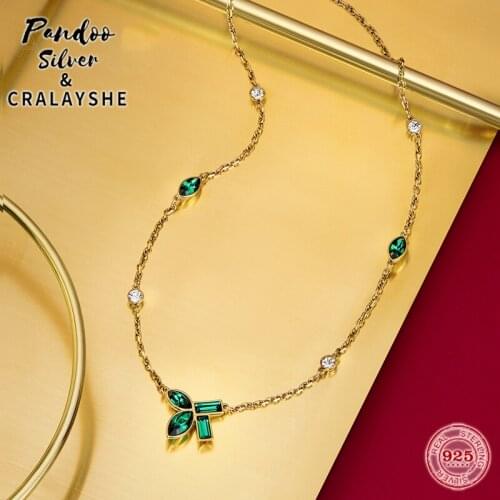 S925 Sterling Silver High Quality Jewelry 1:1 Copy, Swan Crystal Green Bamboo Necklace Emerald Sprout For Women Gift With Logo