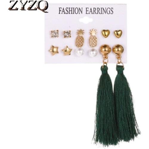 ZYZQ Exquisite Tassel Earrings For Women New Trendy Bohemia Women Accessories Hot Selling Earrings Pineapple Star Pattern Design