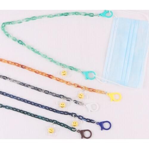 58cm Anti-lost Acrylic Mask Lanyard for Women Kids Smiling Face Mask Chain Safety Mask Ear Holder Rope Hanger Neck String M37