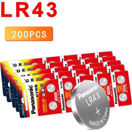 200pcs Panasonic 186 1.5V 0%Hg Alkaline batteries AG12 LR43 G12A 186 for Watches Toys calculator Remote control electronic scale