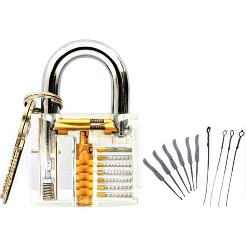 Locksmith Hand Tools Lock Pick Set Transparent Visible Cutaway Practice Padlock With Broken Key Remove Hooks Double Row Tension