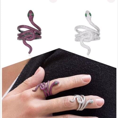 SOELLE Luxury S925 Sterling Silver Micro Pave Full AAA Cubic Zirconia Stones Green Eyes Snake Ring Women Zircon Animail Jewelry
