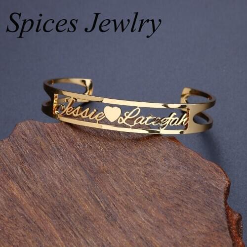 Spices Christams Gift Friend Lovers 2 Names Love Bangles,Women Men Bangles Bracelets Wedding Jewelry Femme Bijoux Pulseira