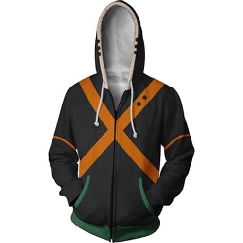 Anime My Hero Academia Bakugou Katsuki Cosplay Hoodie 3D Printed Hooded Sweatshirt Men Women Casual Streetwear Zipper Pullover