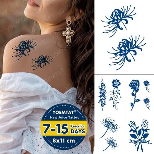 Juice Ink Lasting Waterproof Temporary Tattoo Sticker Manjusaka Rose Totem Tattoos Flower Body Art Arm Fake Tatoo Women Men