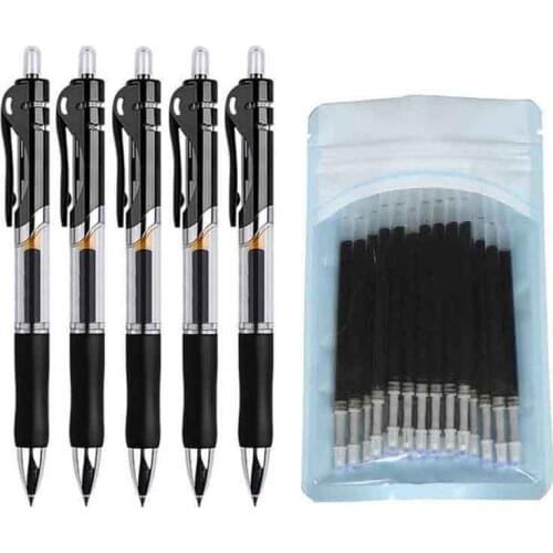 25pcs Retractable Gel Pen 0.5mm With Black Blue Red Gel Ink Refills Rods Ball Point Pens Bullet Head Black Signature Pens Supply
