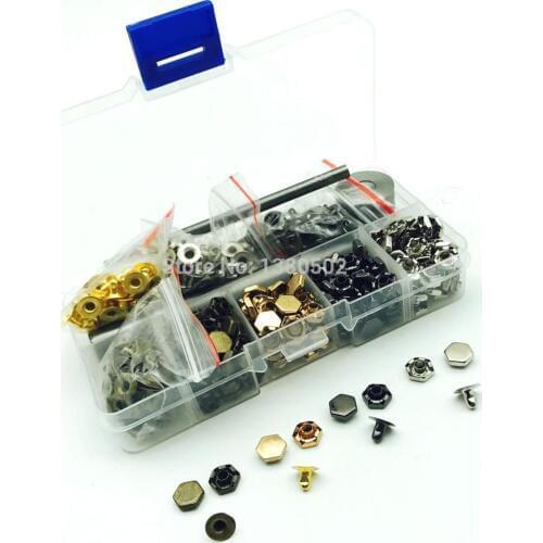 Top Quality Hexagon 8mmMix Color Double Cap Rivets 200sets and 3 sets Supporting Tool Sewing Accessories