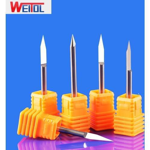 WeiTol 3.175mm 2pcs flat bottom engraving bits V shape PCB router bits carbide 20 degree end mill