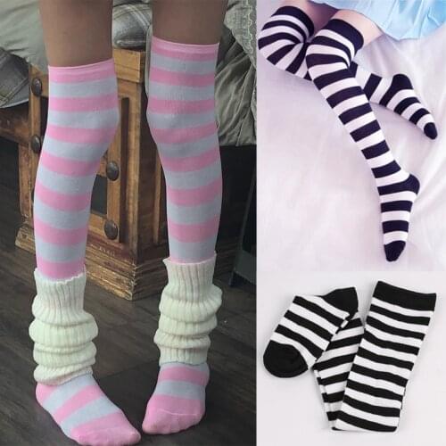 Women Stockings Fashion Girls Over Knee Long Stripe Printed Thigh High Striped Cotton Socks Sweet Cute Plus Size Overknee Socks
