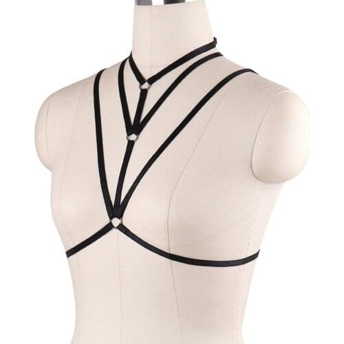 Harajuku Style Harness Bra Elastic Cupless Bandage Open Chest Strappy Gothic Bustier Outfit