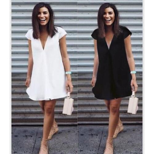 2019 Hot Sale Women Summer Boho Short Mini Dress Ladies V Neck Evening Party Beach Dresses Sundress Pluse Size S-XXXL