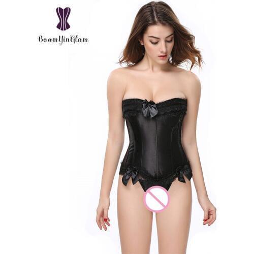 Plus Size Body Shapewear Slimming Waist Shaper Bow Decorated Women Bustier Sexy Lace Trimmer Corset With G String 821
