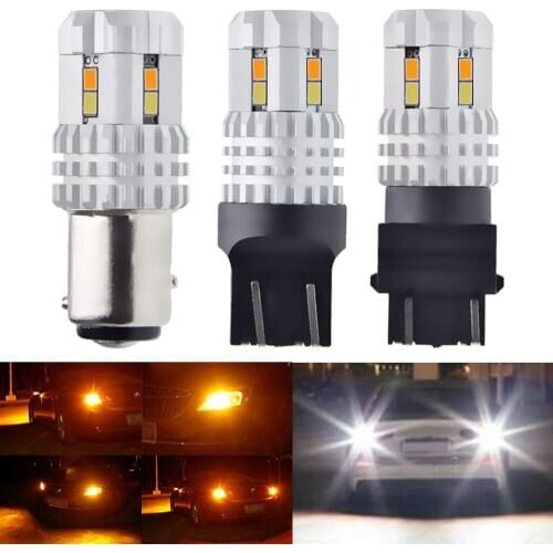 2 x T20 7443 W21/5W 1157 BAY15D 3157 Switchback Car Led Turn Signal Bulb White / Amber Dual Color DRL Daytime Running Light 12V