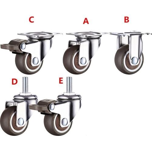 4 Pcs 32mm 1.25 Inch TPE ultra quiet rubber wheel bearing 80kg brake cabinet furniture casters brake wheel with screw